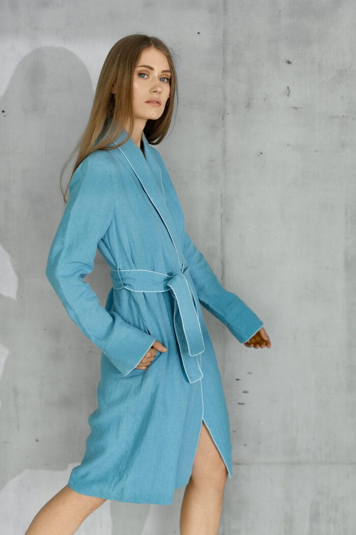 Linen bathrobe "Comfort BLUE" - Image 4