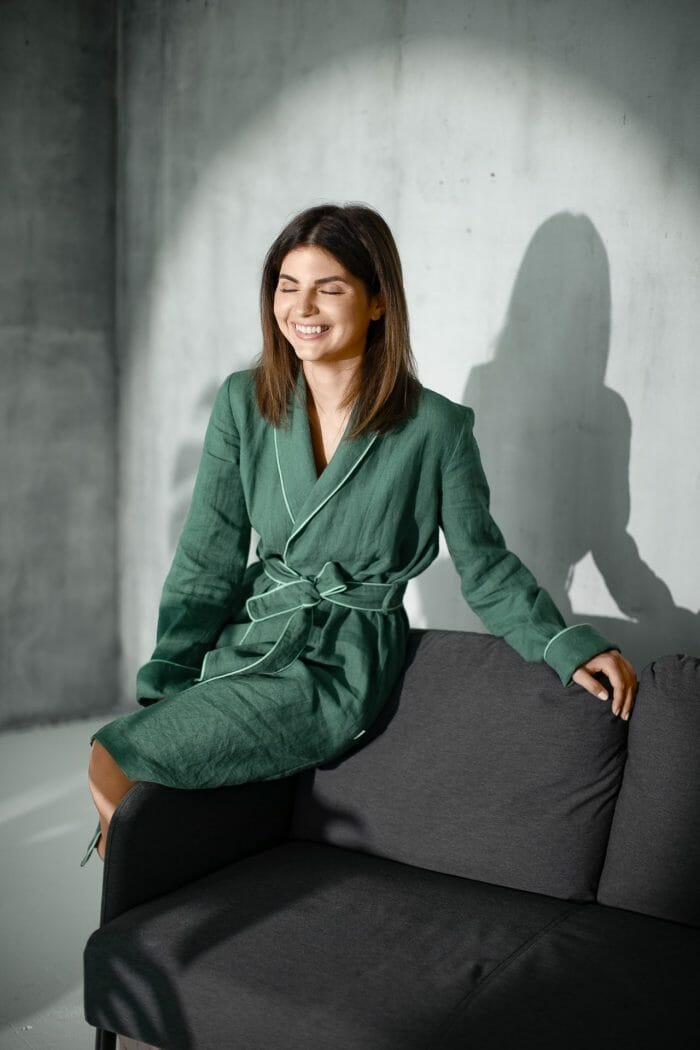Linen bathrobe "Comfort GREEN" - Image 3